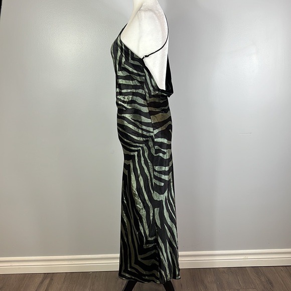 Michelle Mason Silk & Velvet Green Black Zebra Print Dress, Mob Wife Aesthetic - Picture 5 of 16